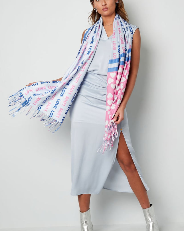 Sjaal met dubbele print - oranje-roze