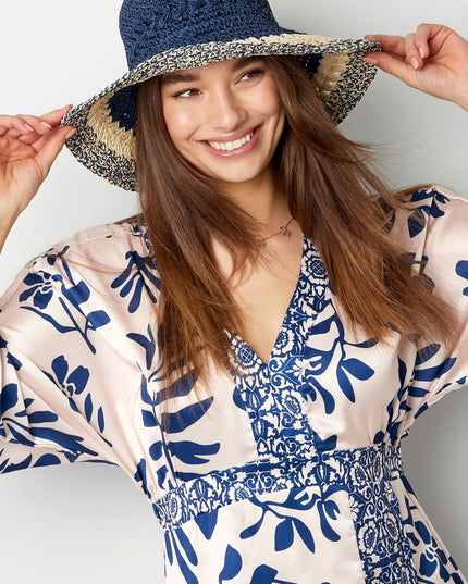 Gevlochten hoed met lagen - groen 