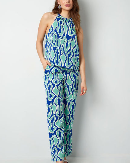 Kleurrijke haltertop met print - oranje/roze 