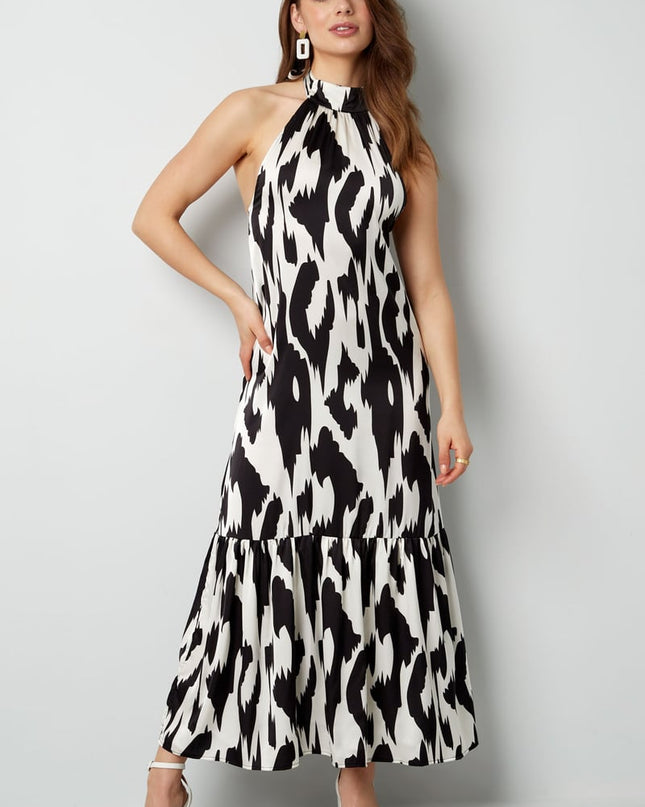 Halter dress with print - light blue 