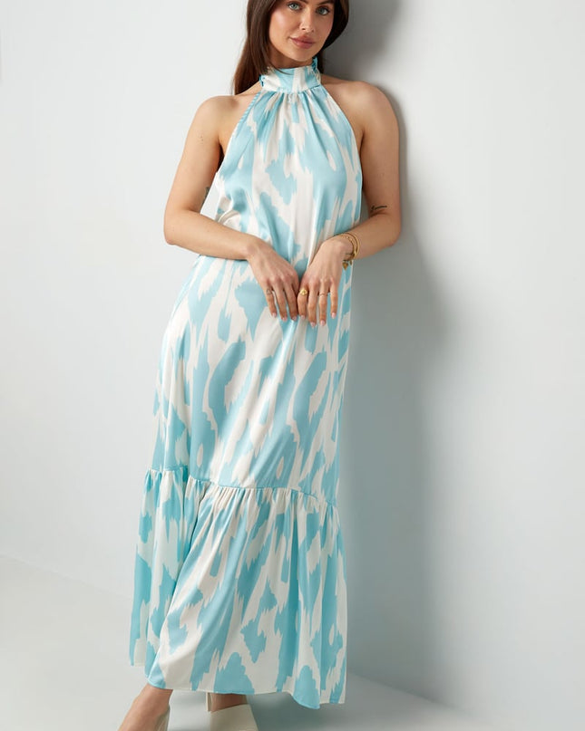 Halter dress with print - light blue 