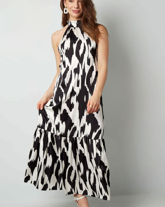 Halter dress with print - light blue 