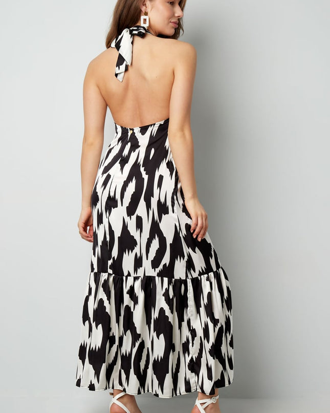 Halter dress with print - light blue 