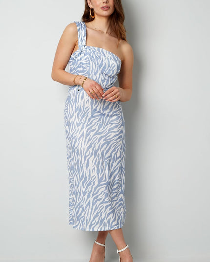 One shoulder zebra dress - black