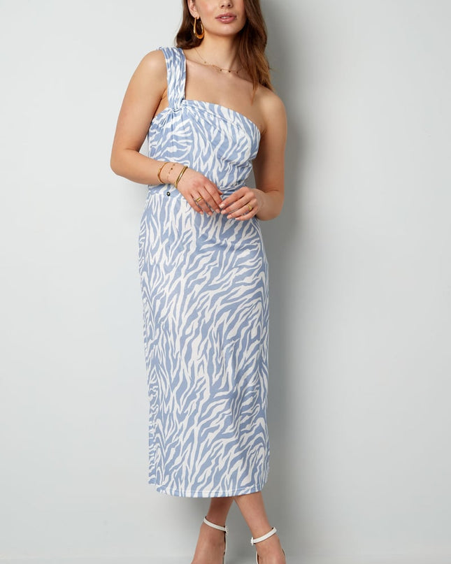 One shoulder zebra dress - black