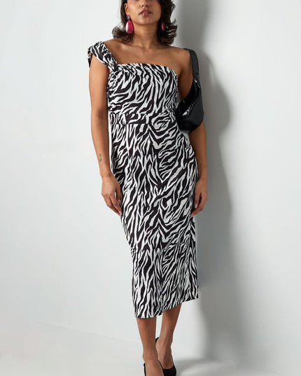 One shoulder zebra dress - black