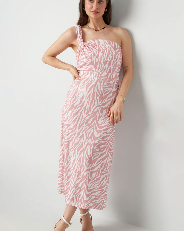 One shoulder zebra dress - black