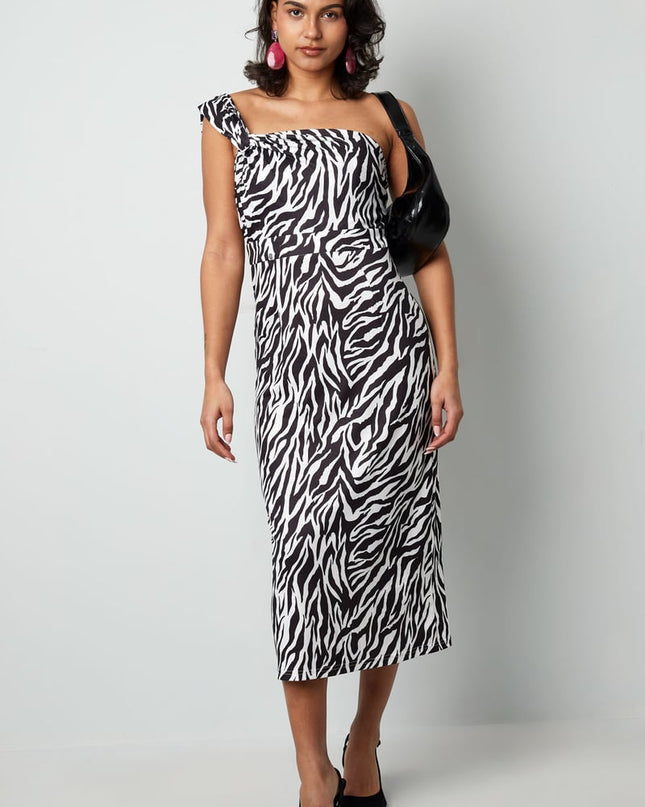 One shoulder zebra dress - black