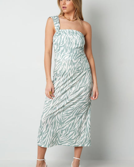 One shoulder zebra dress - black