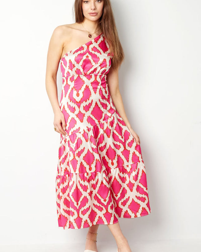 One-shoulder dress tropical bliss - fuchsia