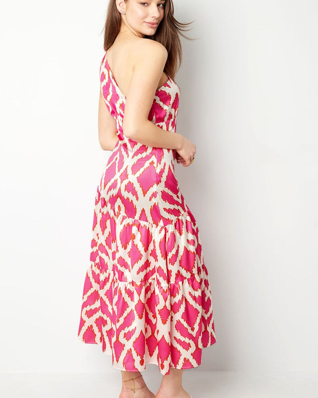 One-shoulder dress tropical bliss - fuchsia