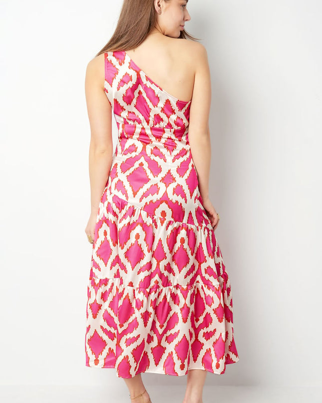One-shoulder dress tropical bliss - fuchsia