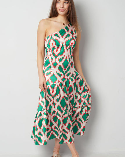 One-shoulder dress tropical bliss - fuchsia