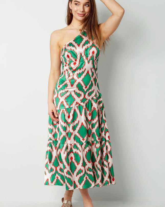 One-shoulder dress tropical bliss - fuchsia