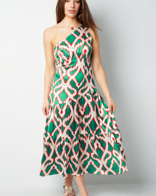 One-shoulder dress tropical bliss - fuchsia