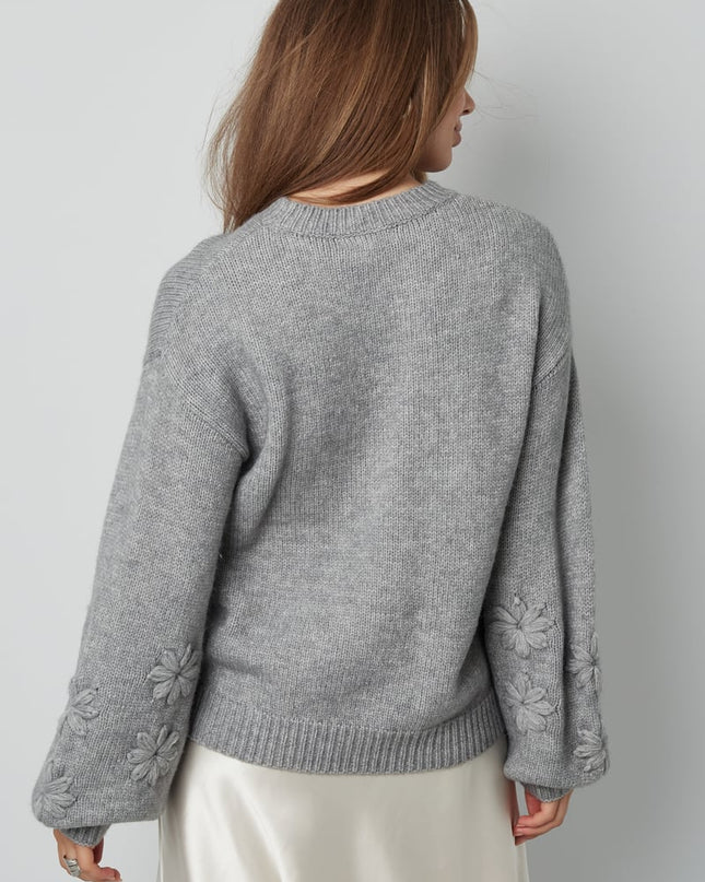 Lovely floral touch sweater - gray