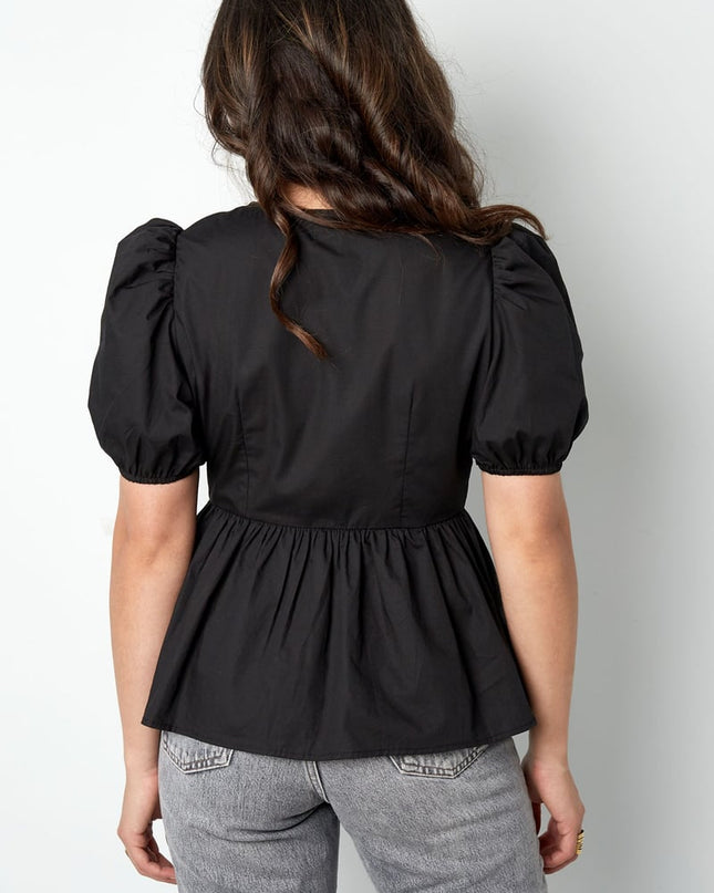 Must-have peplum blouse with bows - black