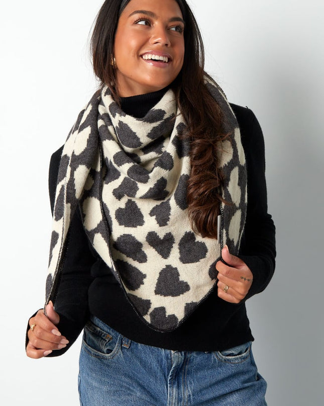 Wintersjaal frosted heart - oranje roze