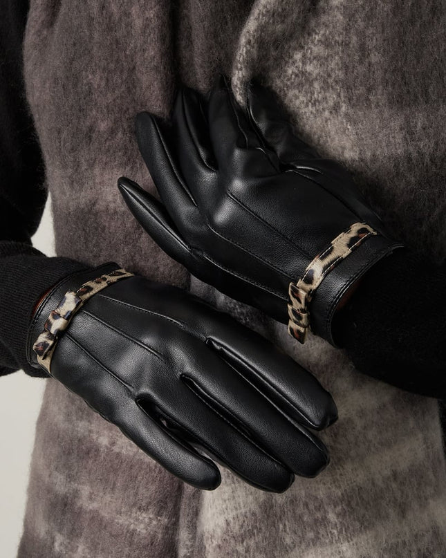 Gloves cosy leopard - black