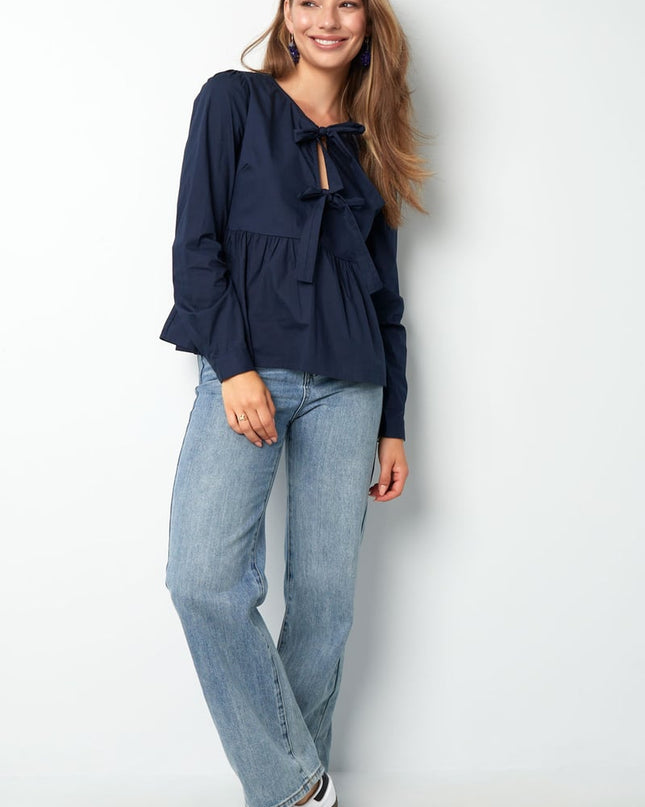 Longsleeve peplum top with bows - beige