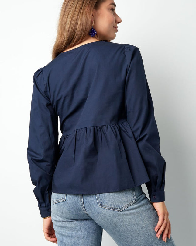 Longsleeve peplum top with bows - beige