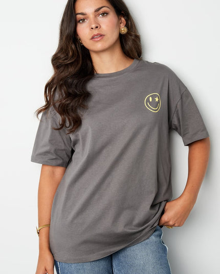 T-shirt happy life smiley - gray