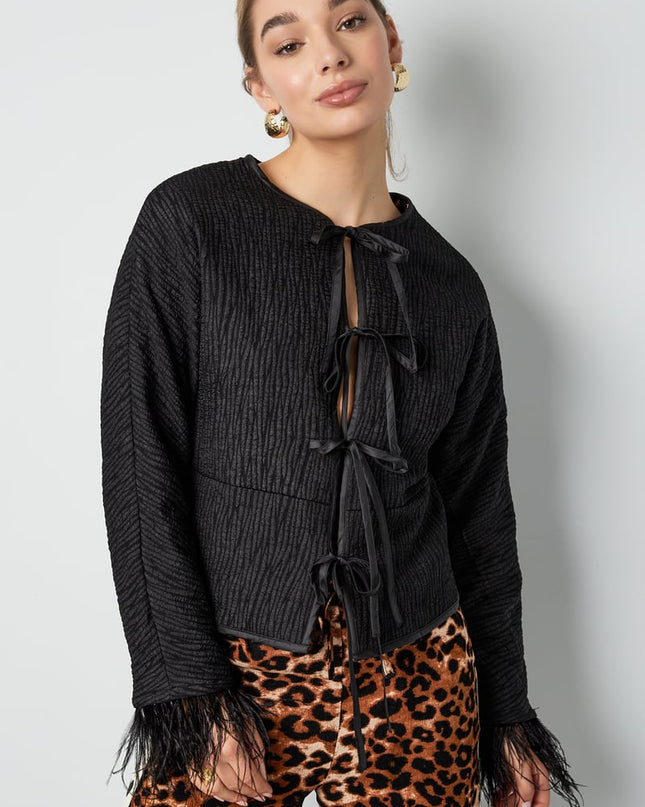 Feather jacket black panther print - black