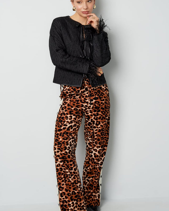 Feather jacket black panther print - black