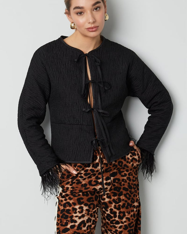 Feather jacket black panther print - black