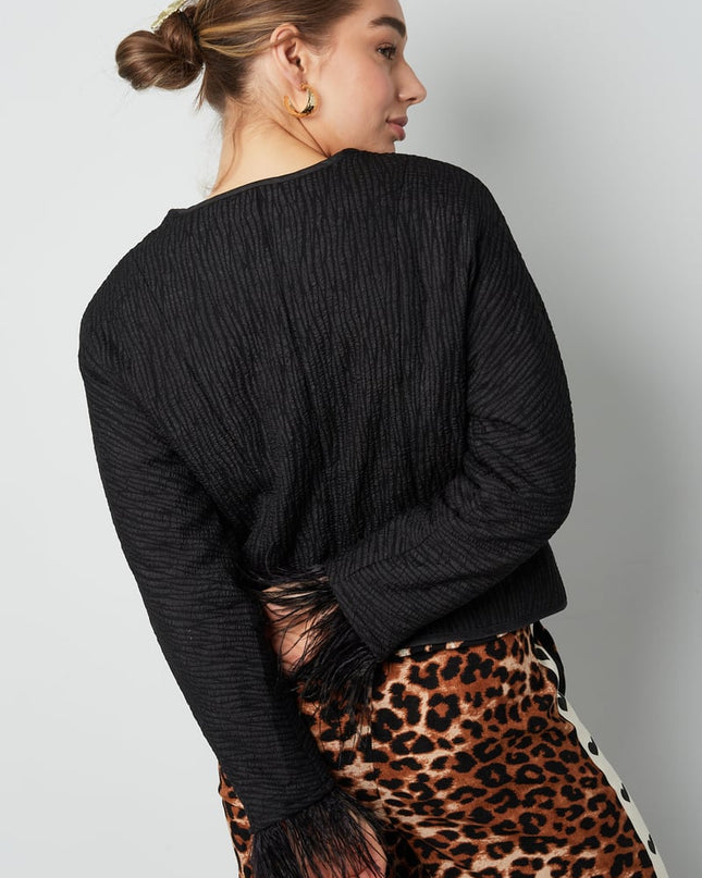 Feather jacket black panther print - black