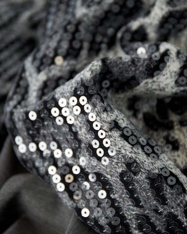 Blazer with leopard print glitter sleeve - gray
