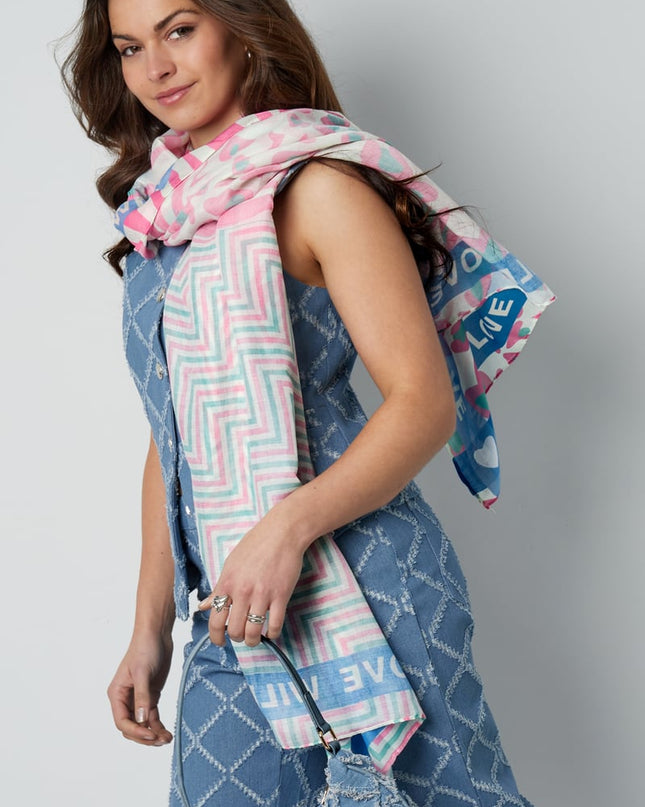 Kleurrijke sjaal wild love - Oranje & roze