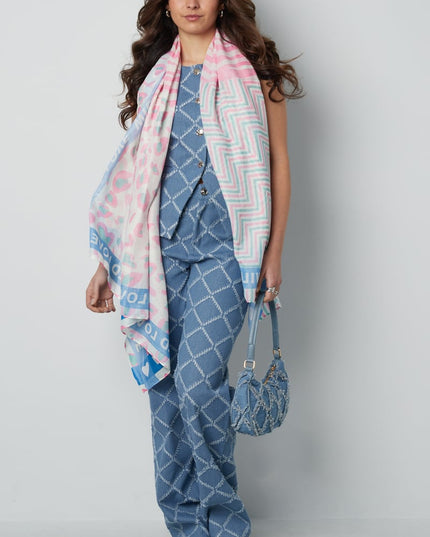 Kleurrijke sjaal wild love - Oranje & roze