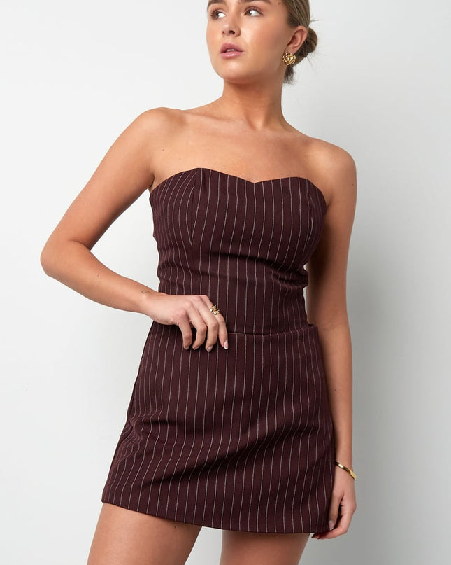 Pinstripe Bandeau Top - Grey