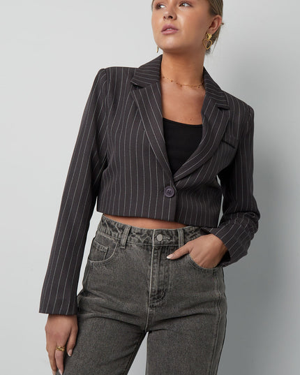 Pinstripe Cropped Blazer - Grey