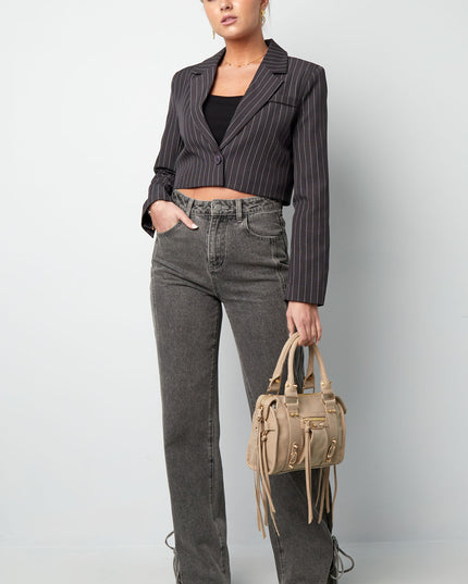 Pinstripe Cropped Blazer - Grey