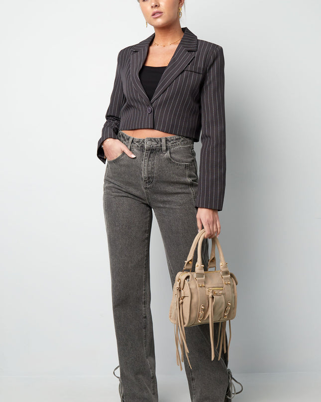 Pinstripe Cropped Blazer - Grey