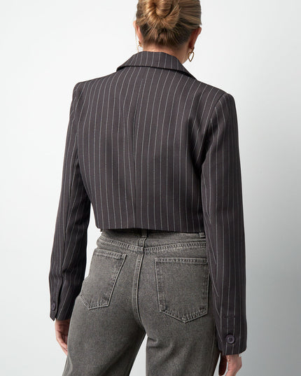 Pinstripe Cropped Blazer - Grey