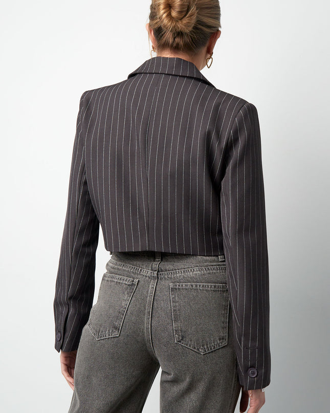 Pinstripe Cropped Blazer - Grey