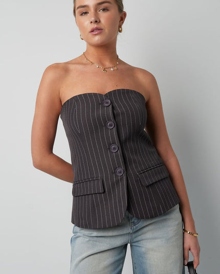 Pinstripe Corset Top - Grey