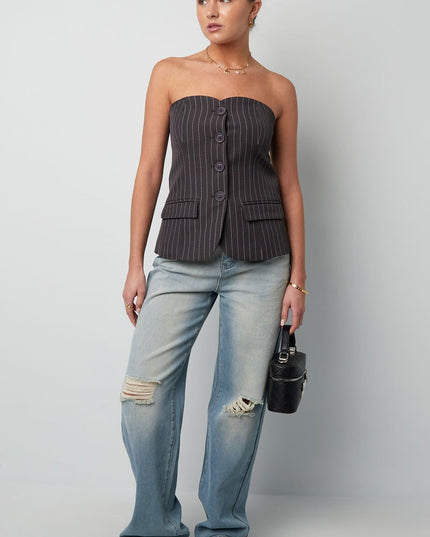 Pinstripe Corset Top - Grey