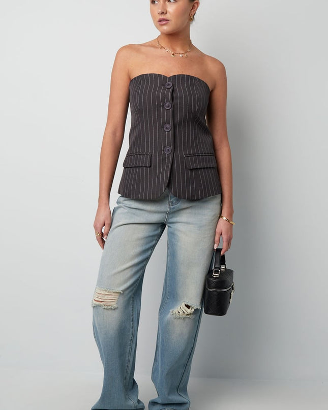 Pinstripe Corset Top - Grey