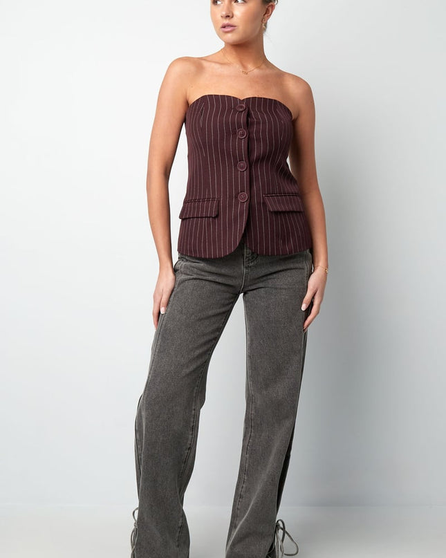 Pinstripe Corset Top - Grey