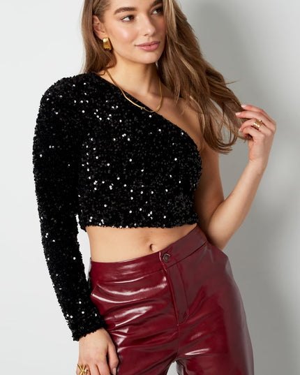 Glitter one shoulder top - Black