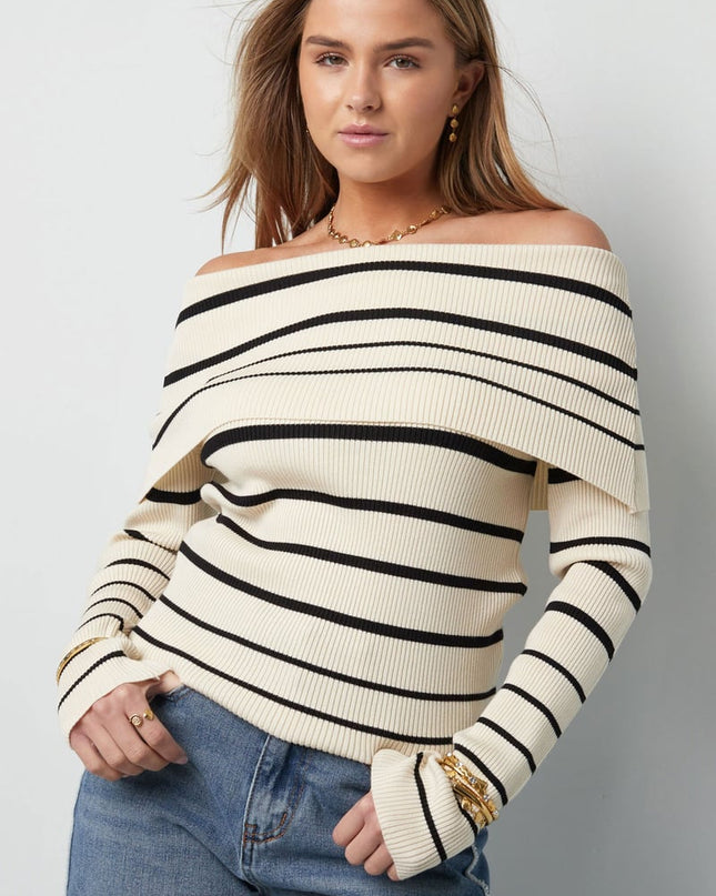 Gestreepte off shoulder top - Zwart & rood