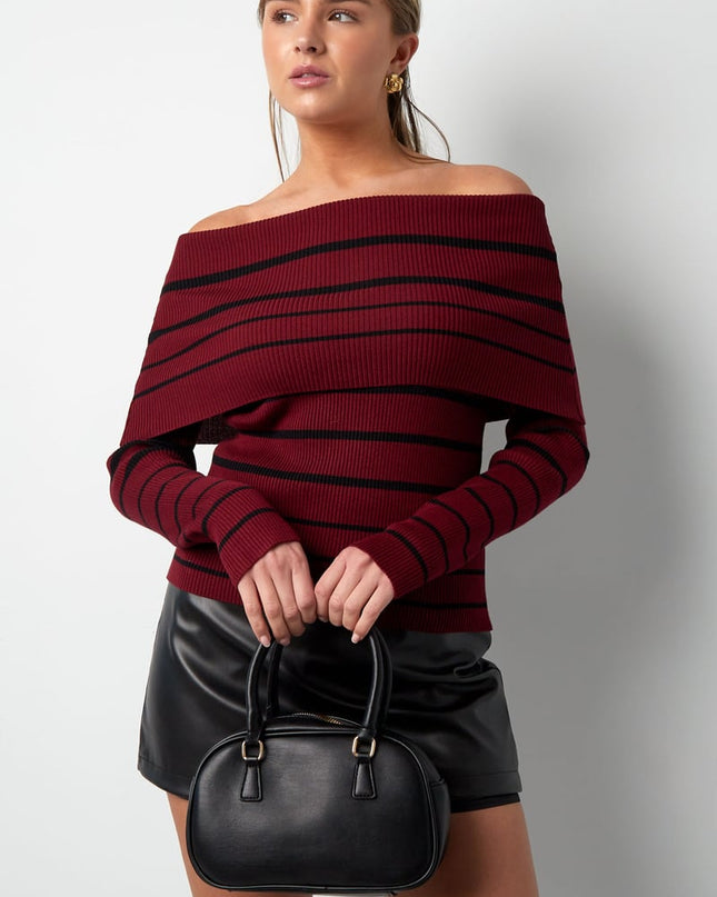 Gestreepte off shoulder top - Zwart & rood