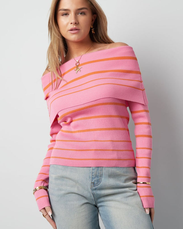Gestreepte off shoulder top - Zwart & rood