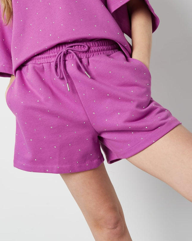 Jogging fabric shorts with studs - Pink