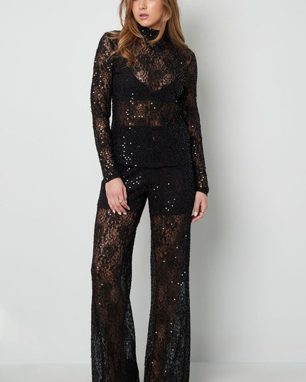 Lace top with glitter - black