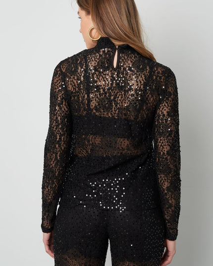 Lace top with glitter - black
